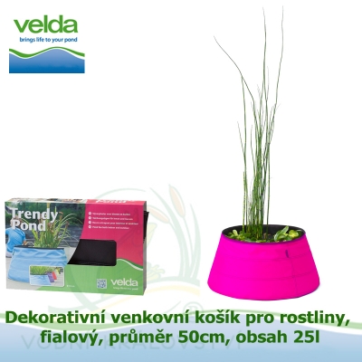 Dekorativní venkovní košík pro rostliny, fialový, průměr 50cm, obsah 25l - Velda Trendy Pond