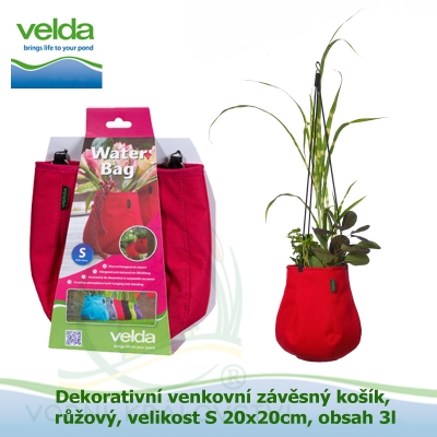 Dekorativní venkovní závěsný košík, růžový, velikost S 20x20cm, obsah 3l - Velda Water Bag Pink S