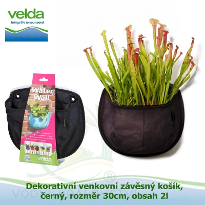 Dekorativní venkovní závěsný košík, černý, rozměr 30cm, obsah 2l - Velda Water Wall