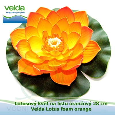 Lotosový květ na listu oranžový 28 cm - Velda Lotus foam orange
