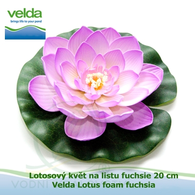 Lotosový květ na listu fuchsie 20 cm - Velda Lotus foam fuchsia