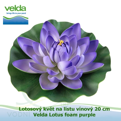 Lotosový květ na listu vínový 20 cm - Velda Lotus foam purple