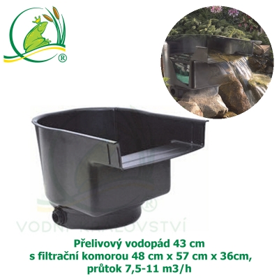Přelivový vodopád 43 cm s filtrační komorou 48x57x36cm, průtok 7,5-11 m3/h