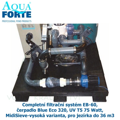 Completní filtrační systém EB-60, čerpadlo Blue Eco 320, UV T5 75 Watt, MidiSieve-vysoká varianta, pro jezírka do 36 m3
