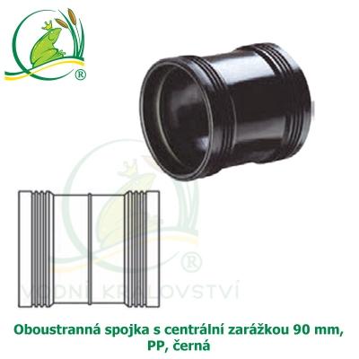 Oboustranná spojka s centrální zarážkou 90 mm, PP, černá 