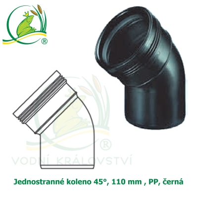 Jednostranné koleno 45°, 110 mm , PP, černá 