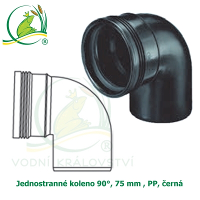 Jednostranné koleno 90°, 75 mm , PP, černá 