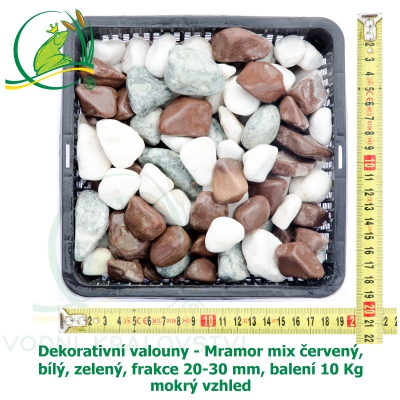 Dekorativní valouny - Mramor mix červený, bílý, zelený, frakce 20-30 mm, balení 10 Kg