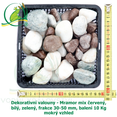 Dekorativní valouny - Mramor mix červený, bílý, zelený, frakce 30-50 mm, balení 10 Kg