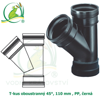 T-kus oboustranný 45°, 110 mm , PP, černá 