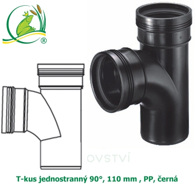 T-kus jednostranný 90°, 110 mm , PP, černá 