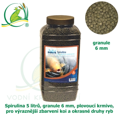 Spirulina 5 litrů, granule 6 mm, plovoucí krmivo, pro výraznější zbarvení koi a okrasné druhy ryb 