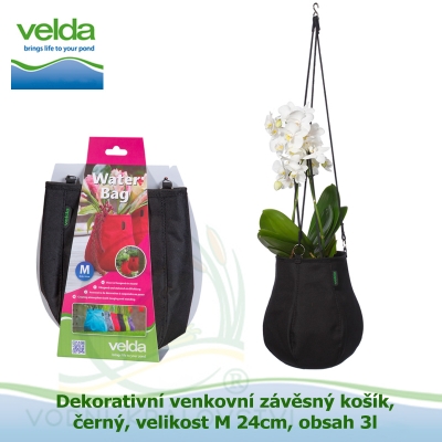 Dekorativní venkovní závěsný košík, černý, velikost M 24cm, obsah 3l - Velda Water Bag Black M