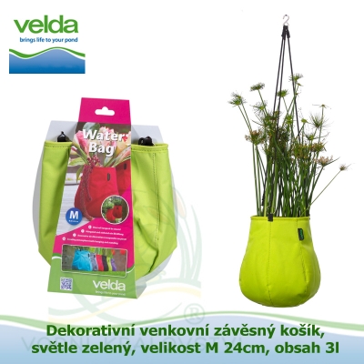 Dekorativní venkovní závěsný košík, světle zelený, velikost M 24cm, obsah 3l - Velda Water Bag Lime M