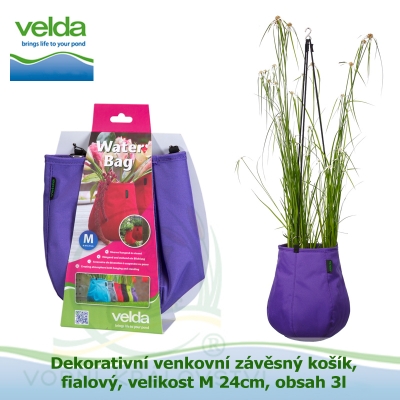 Dekorativní venkovní závěsný košík, fialový, velikost M 24cm, obsah 3l - Velda Water Bag Purple M