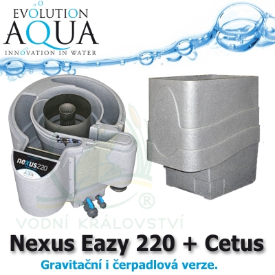 Evolution Aqua Nexus Eazy 220 + mechanický předfiltr Cetus, filtrace pro koi jezírka a chovy ryb do 18 m3, pro okrasná a biotopy do 150 m3, četně 18 l K1 Micro a 50 l K1