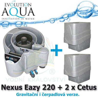 Evolution Aqua Nexus Eazy 220 + 2 x mechanický předfiltr Cetus, filtrace pro koi jezírka a chovy ryb do 18 m3, pro okrasná a biotopy do 150 m3, četně 18 l K1 Micro a 50 l K1