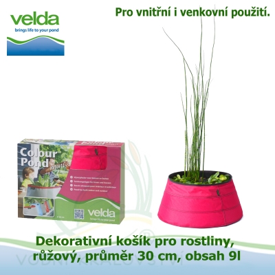 Dekorativní košík pro rostliny, růžový, průměr 30cm, obsah 9l - Velda Colour Pond Mini Pink