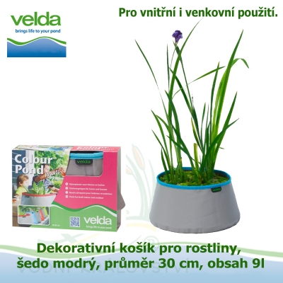 Dekorativní košík pro rostliny, šedo-modrý, průměr 30cm, obsah 9l - Velda Colour Pond Mini Grey-Aqua