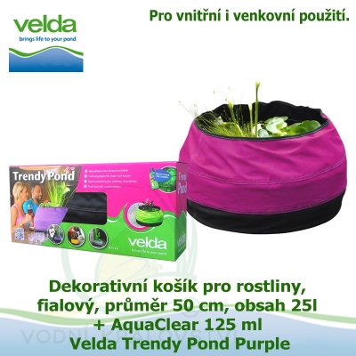 Dekorativní košík pro rostliny, fialová, průměr 50cm, obsah 25l + AquaClear 125 ml - Velda Trendy Pond Purple