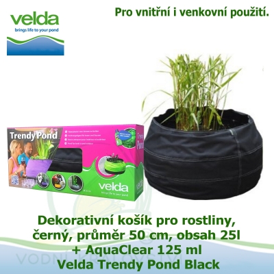 Dekorativní košík pro rostliny, černá, průměr 50cm, obsah 25l + AquaClear 125 ml - Velda Trendy Pond Black
