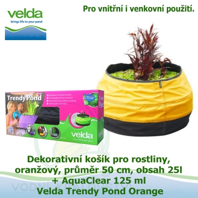 Dekorativní košík pro rostliny, oranžová, průměr 50cm, obsah 25l + AquaClear 125 ml - Velda Trendy Pond Orange
