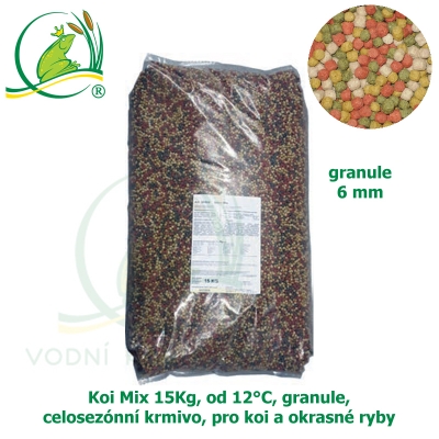 Koi Mix 15Kg, od 12°C, granule 6 mm, celosezónní krmivo, pro koi a ostatní okrasné ryby