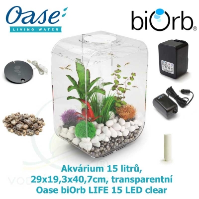 Akvárium 15 litrů, 29x19,3x40,7cm, transparentní - Oase biOrb LIFE 15 LED clear