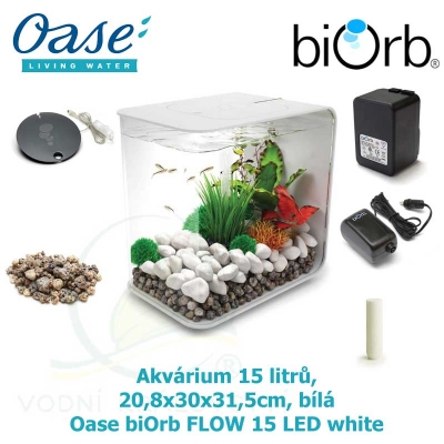 Akvárium 15 litrů, 20,8x30x31,5cm, bílá - Oase biOrb FLOW 15 LED white