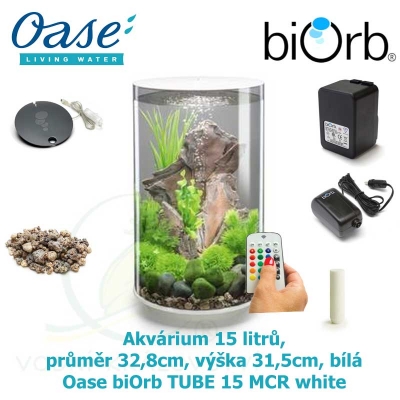 Oase biOrb TUBE 15 MCR white - Akvárium 15 litrů, průměr 32,8cm, výška 31,5cm, bílá