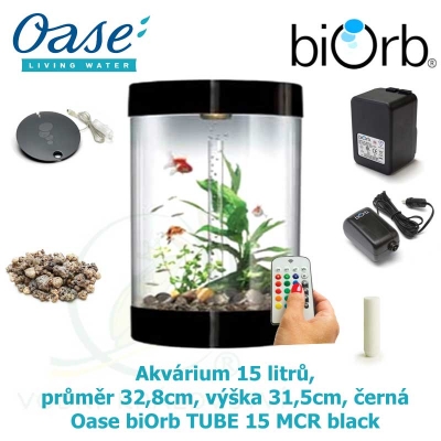 Akvárium 15 litrů, průměr 32,8cm, výška 31,5cm, černá - Oase biOrb TUBE 15 MCR black