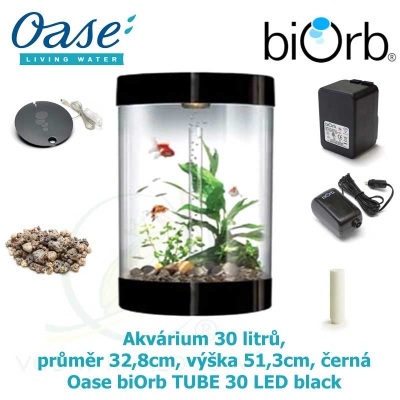 Akvárium 30 litrů, průměr 32,8cm, výška 51,3cm, černá - Oase biOrb TUBE 30 LED black