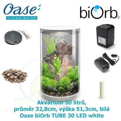 Oase biOrb TUBE 30 LED white - Akvárium 30 litrů, průměr 32,8cm, výška 51,3cm, bílá