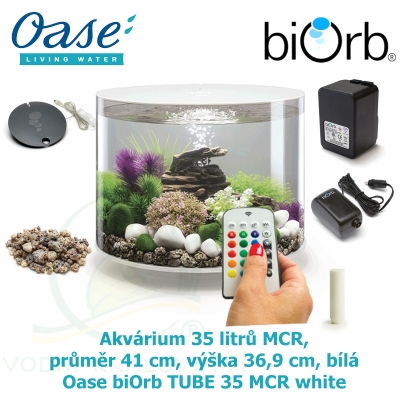 Oase biOrb TUBE 35 MCR white - Akvárium 35 litrů, průměr 41 cm, výška 36,9 cm, bílá