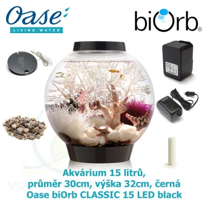 Akvárium 15 litrů, průměr 30cm, výška 32cm, černá - Oase biOrb CLASSIC 15 LED black