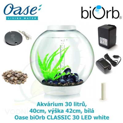 Oase biOrb CLASSIC 30 LED white - Akvárium 30 litrů, průměr 40cm, výška 42cm, bílá