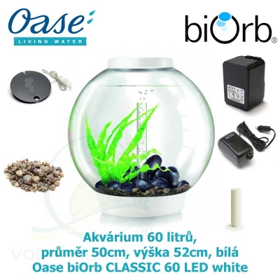 Oase biOrb CLASSIC 60 LED white - Akvárium 60 litrů, průměr 50cm, výška 52cm, bílá