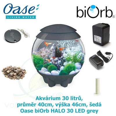 Akvárium 30 litrů, průměr 40cm, výška 46cm, šedá - Oase biOrb HALO 30 LED grey