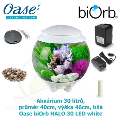 Akvárium 30 litrů, průměr 40cm, výška 46cm, bílá - Oase biOrb HALO 30 LED white