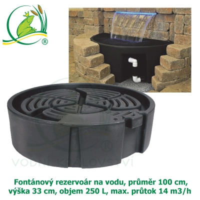 Fontánový rezervoár na vodu, průměr 100 cm, výška 33 cm, objem 250 L, max. průtok 14 m3/h