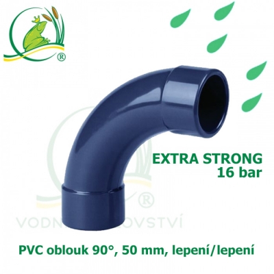 PVC spojka oblouk 50 mm, 90°, 16 bar, extra strong