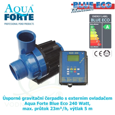 Úsporné gravitační čerpadlo s externím ovladačem Aqua Forte Blue Eco 240 Watt, max. průtok 23m³/h, výtlak 5 m
