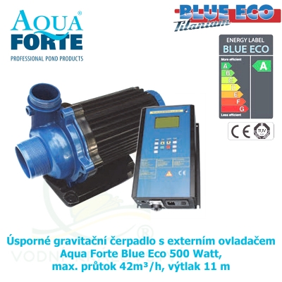 Úsporné gravitační čerpadlo s externím ovladačem Aqua Forte Blue Eco 500 Watt, max. průtok 42m³/h, výtlak 11 m