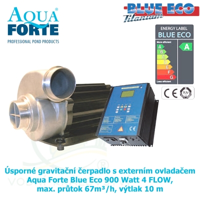 Úsporné gravitační čerpadlo s externím ovladačem Aqua Forte Blue Eco 900 Watt 4 FLOW, max. průtok 67m³/h, výtlak 10 m