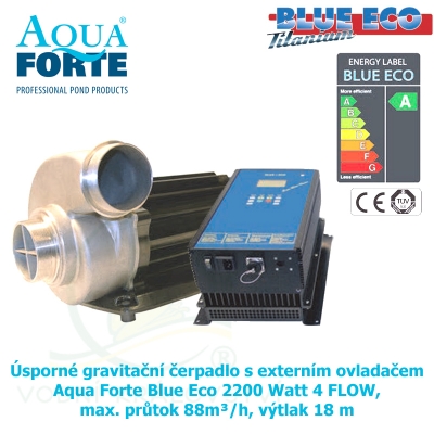 Úsporné gravitační čerpadlo s externím ovladačem Aqua Forte Blue Eco 2200 Watt 4 FLOW, max. průtok 88m³/h, výtlak 18 m