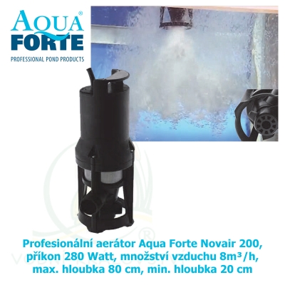 Profesionální aerátor Aqua Forte Novair 200, příkon 280 Watt, množství vzduchu 8m³/h, max. hloubka 80 cm, min. hloubka 20 cm,
