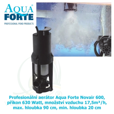 Profesionální aerátor Aqua Forte Novair 600, příkon 630 Watt, množství vzduchu 17,5m³/h, max. hloubka 90 cm, min. hloubka 20 cm,