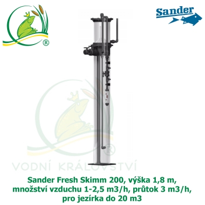 Sander Fresh Skimm 200, výška 1,8 m, množství vzduchu 1-2,5 m3/h, průtok 3 m3/h, pro jezírka do 20 m3