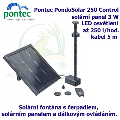 Pontec PondoSolar 250 Control - Solární fontána s čerpadlem, solárním panelem a komfortním dálkovým ovládáním.