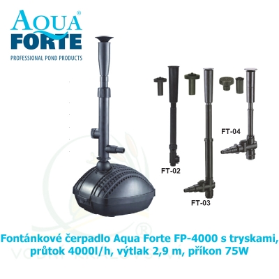 Fontánkové čerpadlo Aqua Forte FP-4000 s tryskami, průtok 4000l/h, výtlak 2,9 m, příkon 75W
